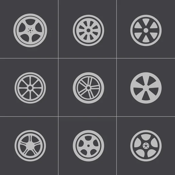 Vector black wheel disks icons set — Stock Vector