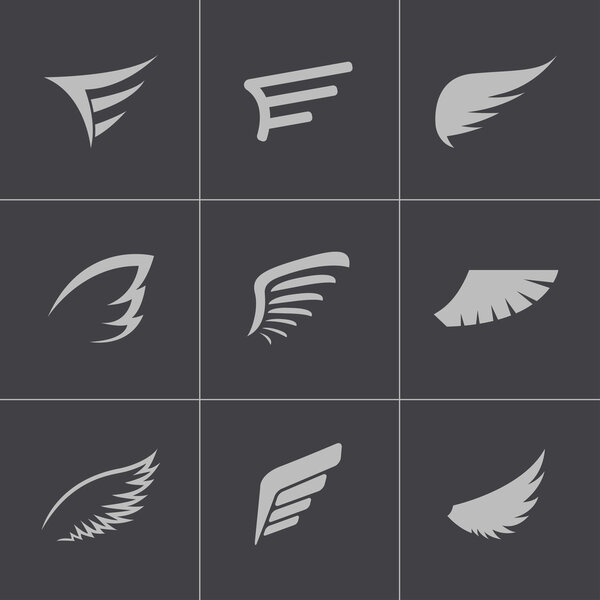 Набор значков векторного чёрного крыла
