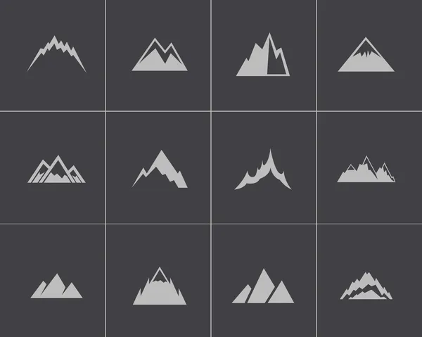 Vector black mountains icons set — Stock Vector