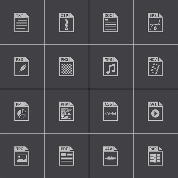 Vector black file type icons set — Stock Illustration Vector black file type icons set Stock Illustration