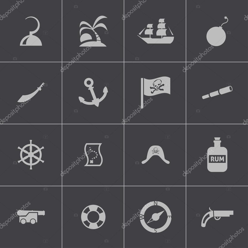 Vector black pirates icons set