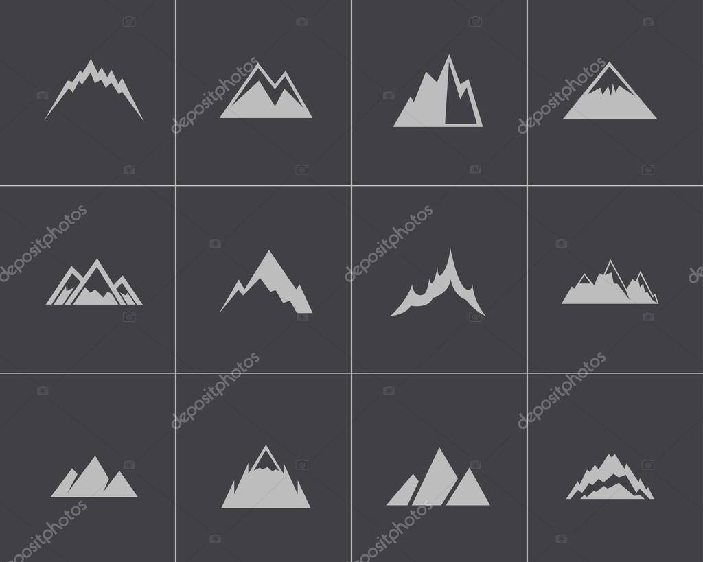 Vector black mountains icons set