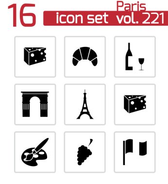 siyah paris Icons set vektör