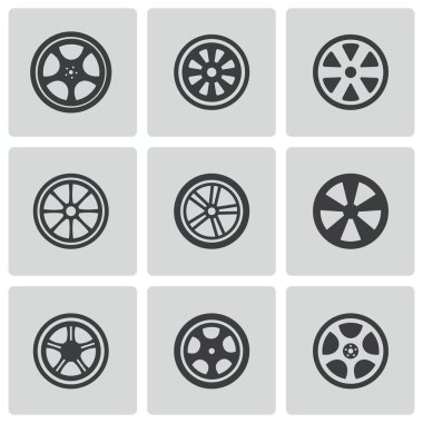Vector black wheel disks icons set clipart