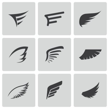 Vector black wing icons set clipart