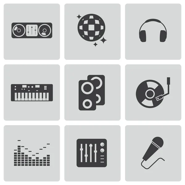 Conjunto de iconos de dj negro vector — Vector de stock