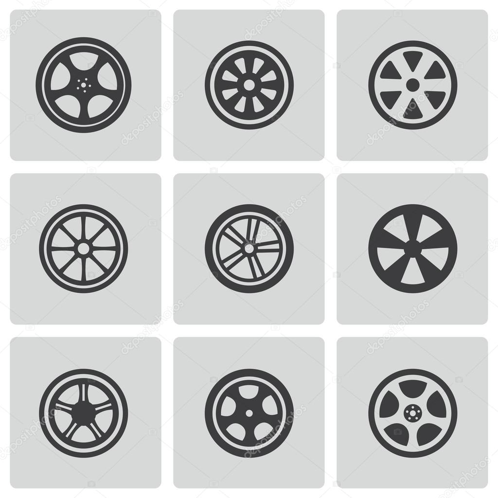 Vector black wheel disks icons set