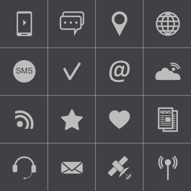 siyah vektör iletişim simgeler kümesi