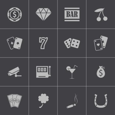siyah vektör casino simgeler kümesi