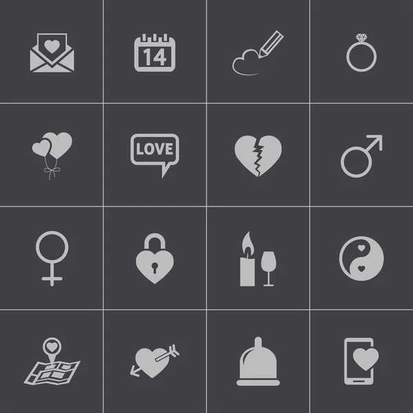 Conjunto de ícones de amor preto vetorial — Vetor de Stock