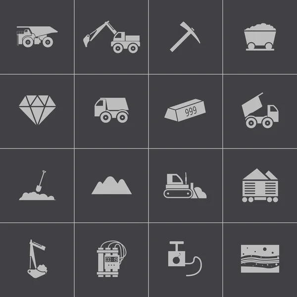 Vector black mining icons set — Stock Vector