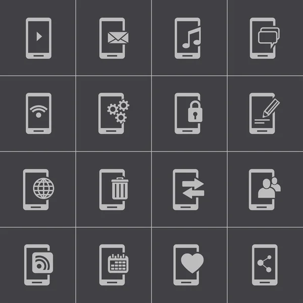 Vector zwarte mobiele icons set — Stockvector