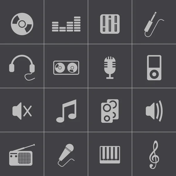 Conjunto de iconos de música negra vectorial — Vector de stock