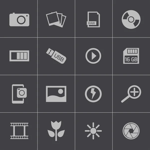 Vector black photo icons set — Stock Vector