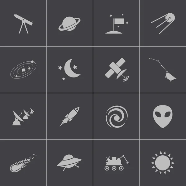 Vector black space icons set — Stock Vector