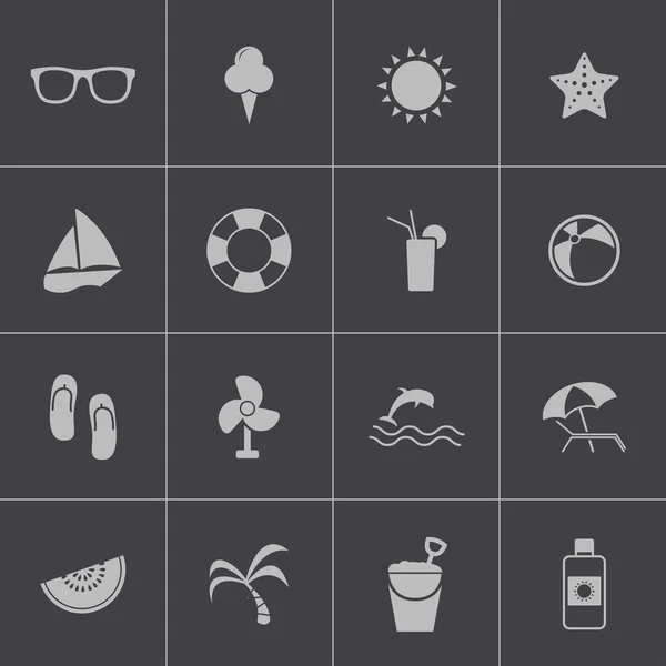 Vector black summer icons set — Stock Vector