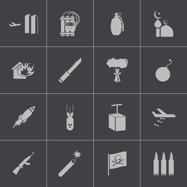 Vector black terrorism icons set — Stock Vector