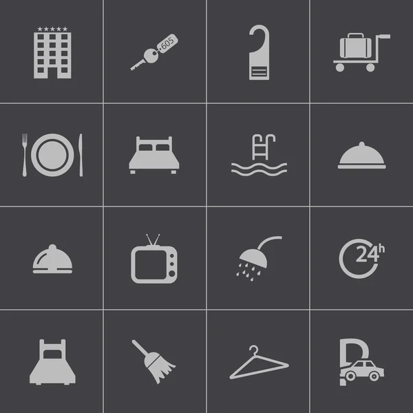 Vector zwarte hotel icons set — Stockvector