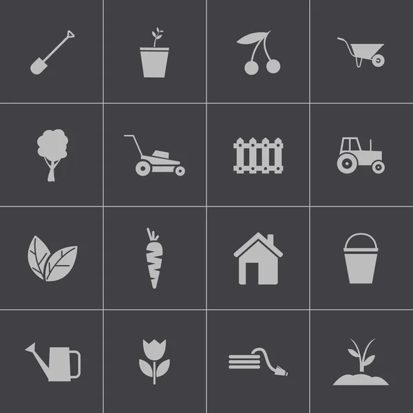 Vector black gardening icons set — Stock Vector