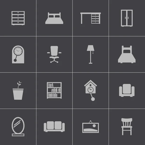 Vector black furniture icons set — Stock Vector