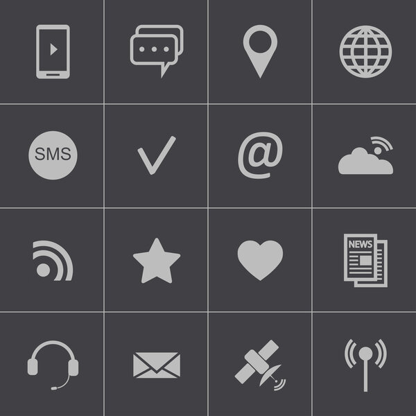 Набор векторных черных значков связи

