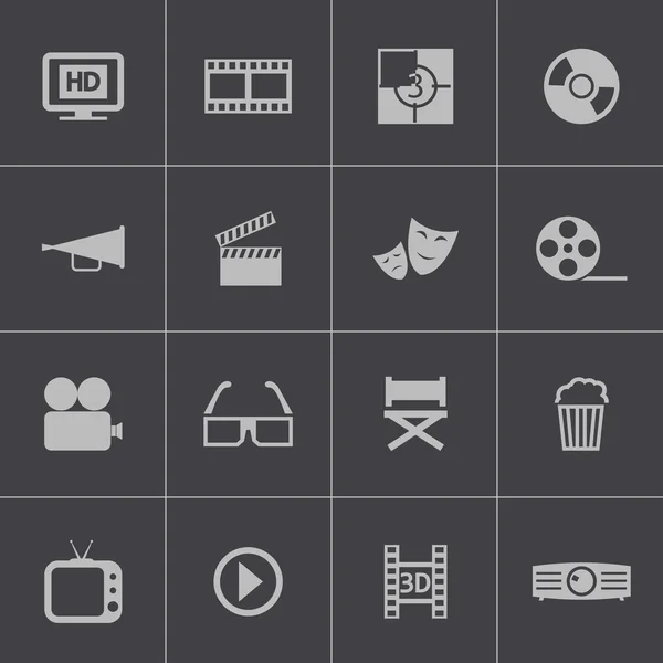 Siyah vektör sinema Icon set — Stok Vektör