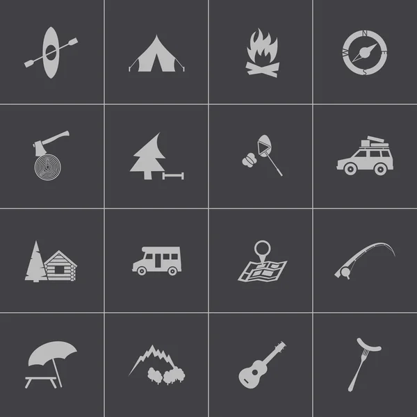 Vector black camping icons set — Stock Vector