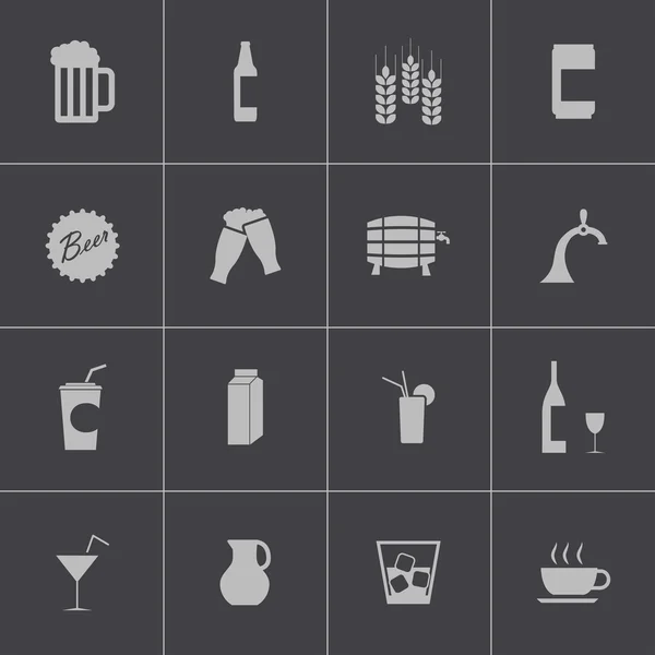 Vector black beer and beverage icons set — Stock Vector