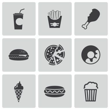siyah vektör fast food Icons set