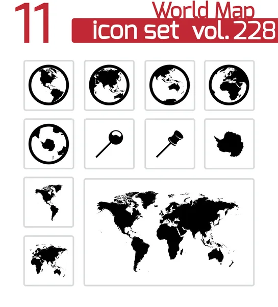 Siyah vektör dünya harita Icons set — Stok Vektör