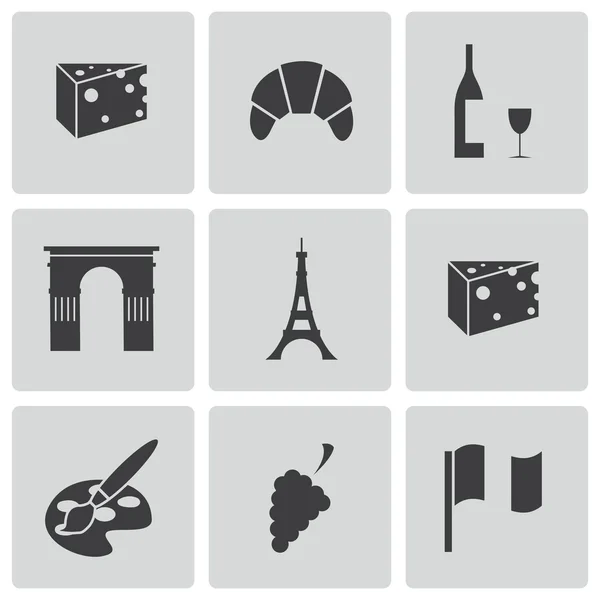 Vektor fekete Párizs ikonok beállítása — Stock Vector