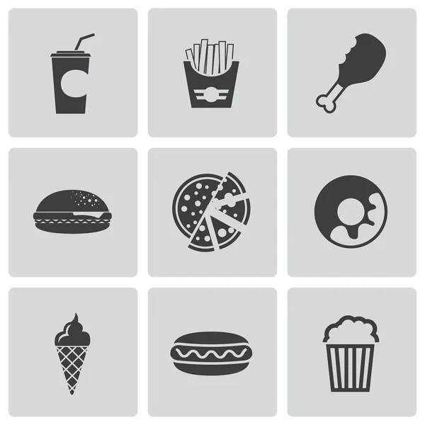 Siyah vektör fast food Icons set — Stok Vektör
