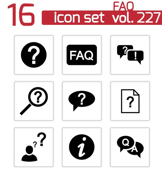Vector negro FAQ iconos conjunto — Archivo Imágenes Vectoriales