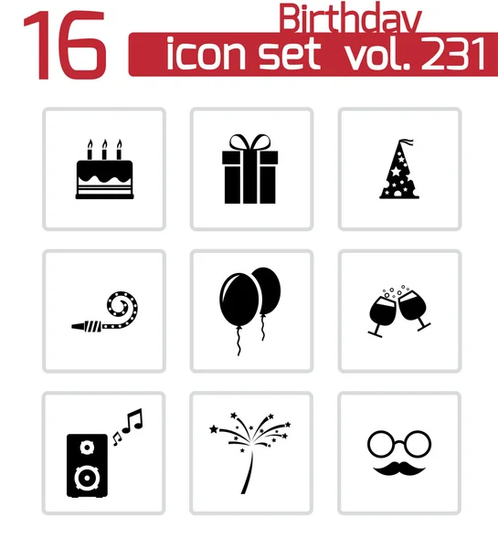 Conjunto de iconos de cumpleaños negro vector — Archivo Imágenes Vectoriales