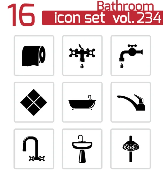 Vector black bathroom icons set — Stock Vector