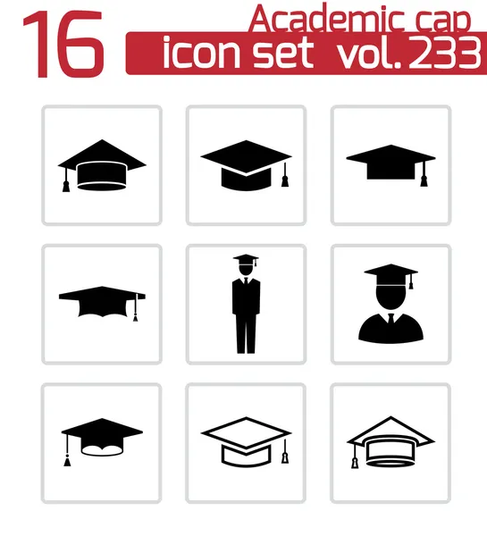 Siyah vektör akademik cap Icons set — Stok Vektör