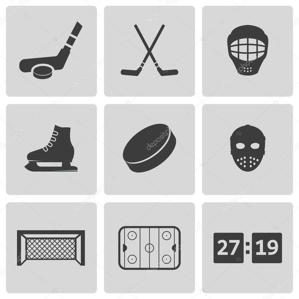 Vector black hockey icons set