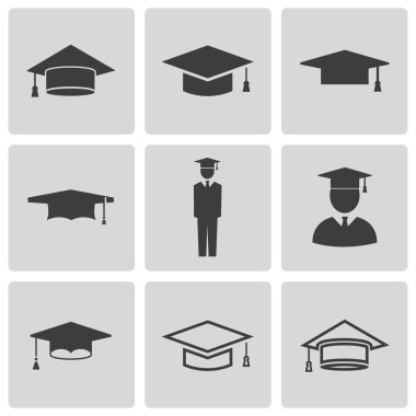 siyah vektör akademik cap Icons set