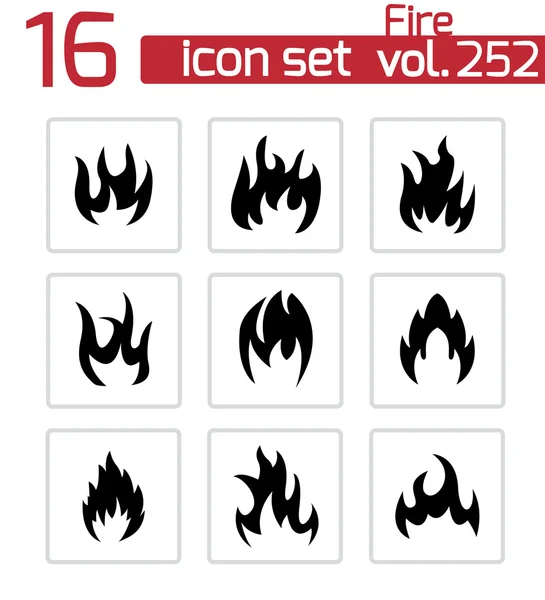 Vector black fire icons set — Stock Vector