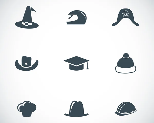 Vector black helmet and hat icons set — Stock Vector