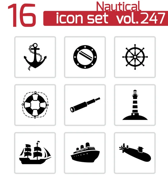 Set di icone nautiche nere vettoriali — Vettoriale Stock