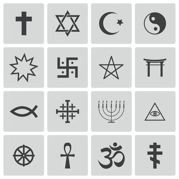 Vektor schwarze religiöse Symbole gesetzt — Stockvektor