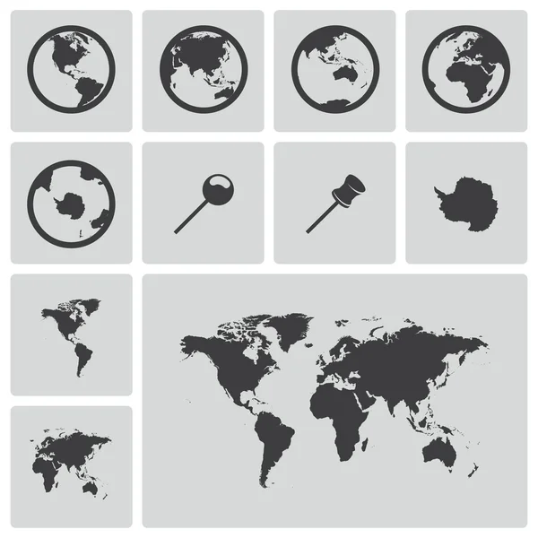 Набор значков векторной черной карты мира — стоковый вектор