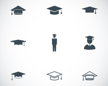 siyah vektör akademik cap Icons set