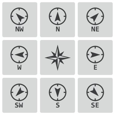 vektör Siyah Rüzgar gülü Icons set