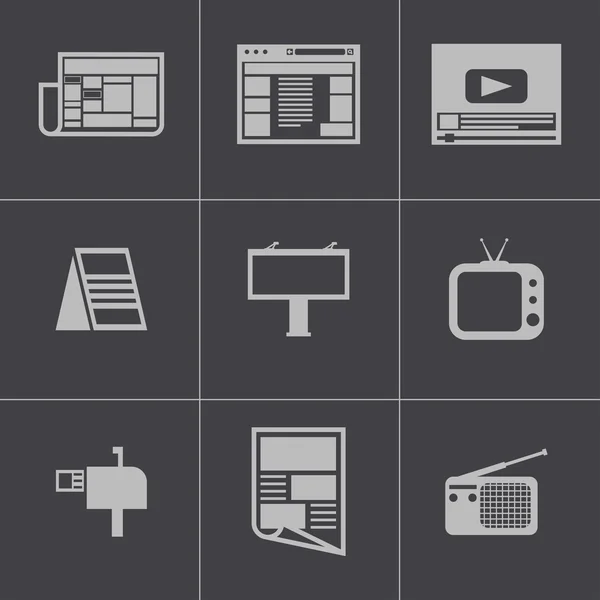 Conjunto de iconos de anuncio negro vectorial — Archivo Imágenes Vectoriales