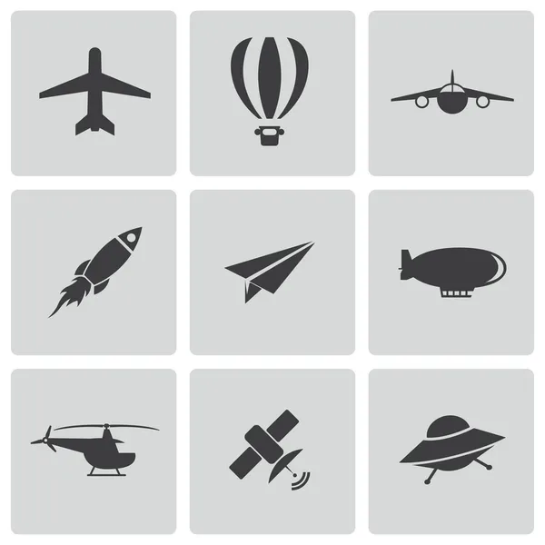 Set icone aeroplano nero vettoriale — Vettoriale Stock