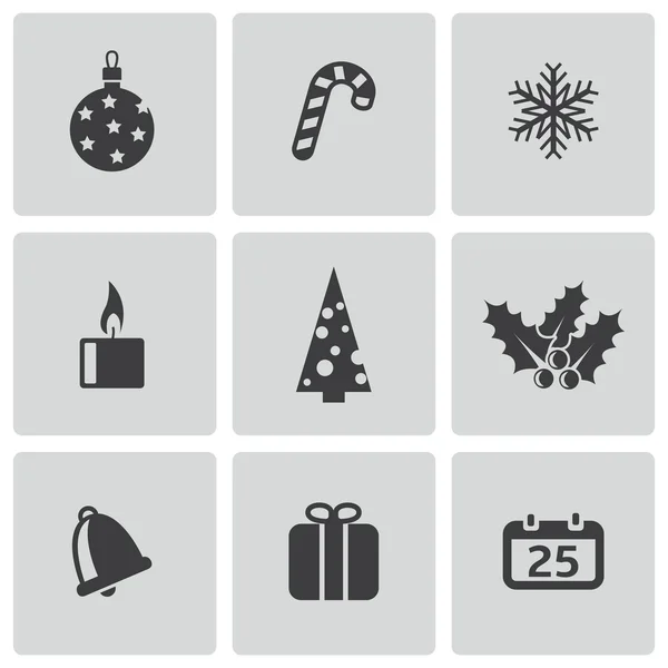 Vector zwarte cristmas icons set — Stockvector