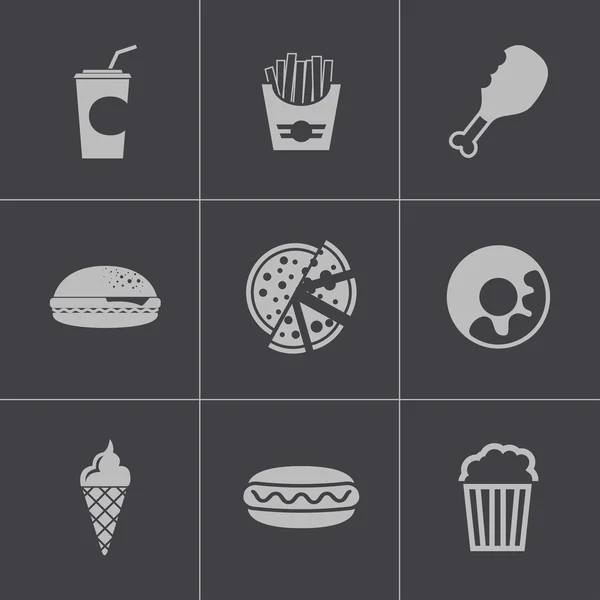 Vektor schwarze Fast-Food-Symbole gesetzt — Stockvektor