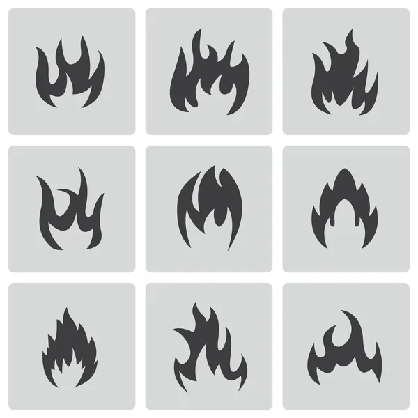 Vector black fire icons set — Stock Vector